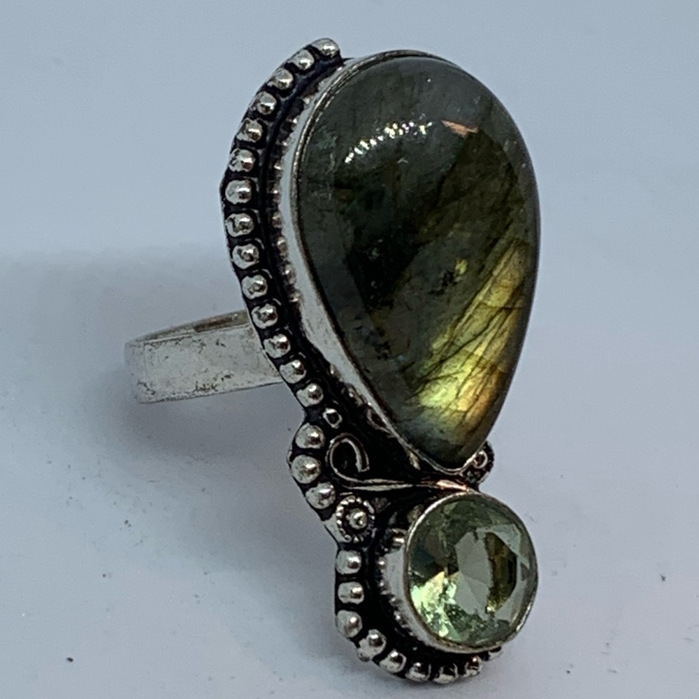 Sterling Silver Green Labradorite & Peridot Statement Ring